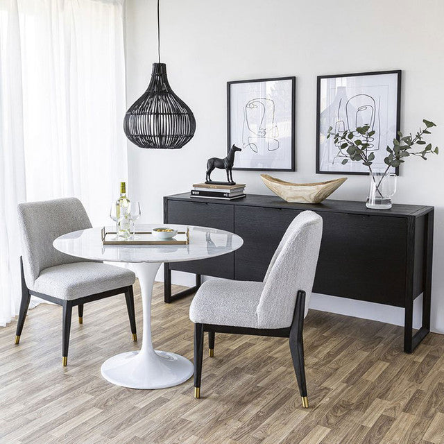 Fawcett Dining Chair – Taupe Boucle – Dark Base