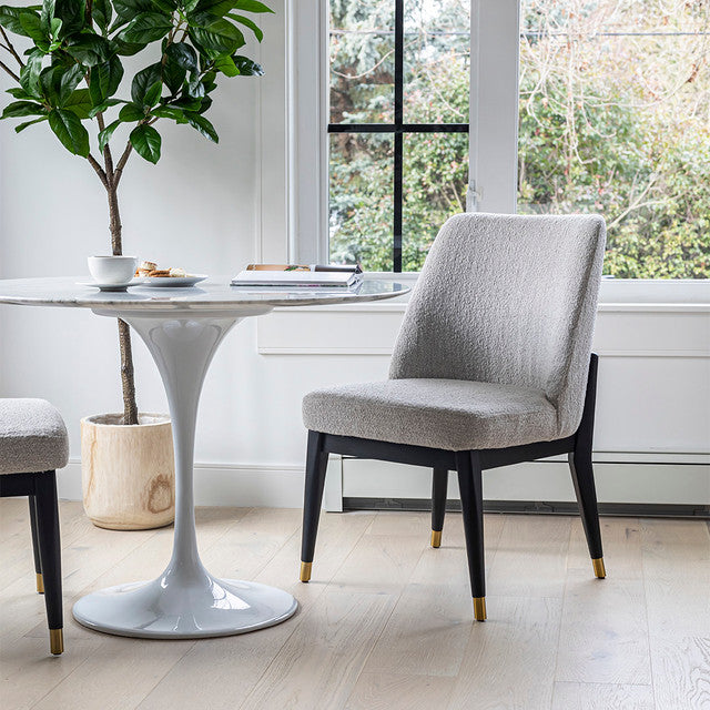 Fawcett Dining Chair – Taupe Boucle – Dark Base