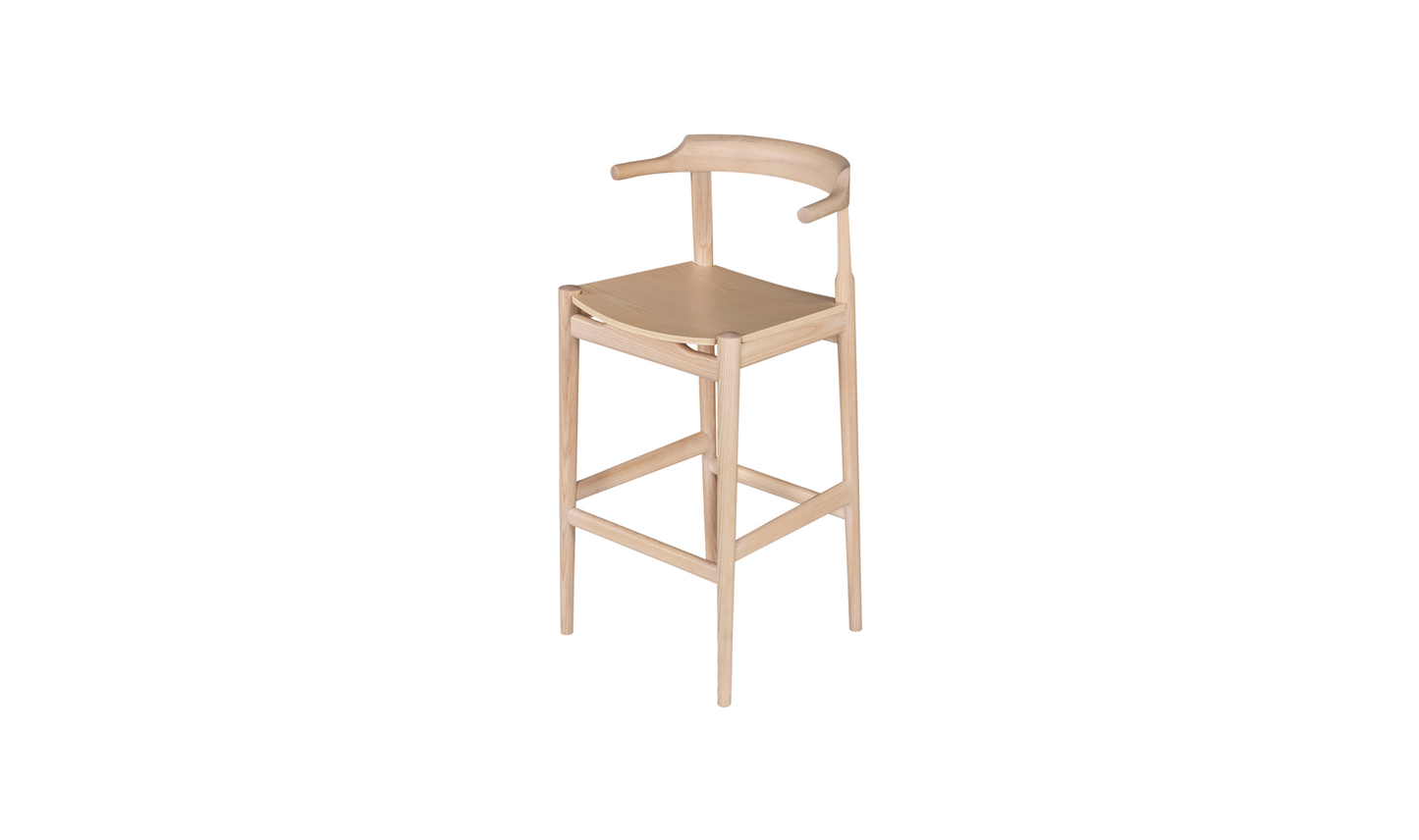 Clayton Barstool Wood Seat Washed White Ash