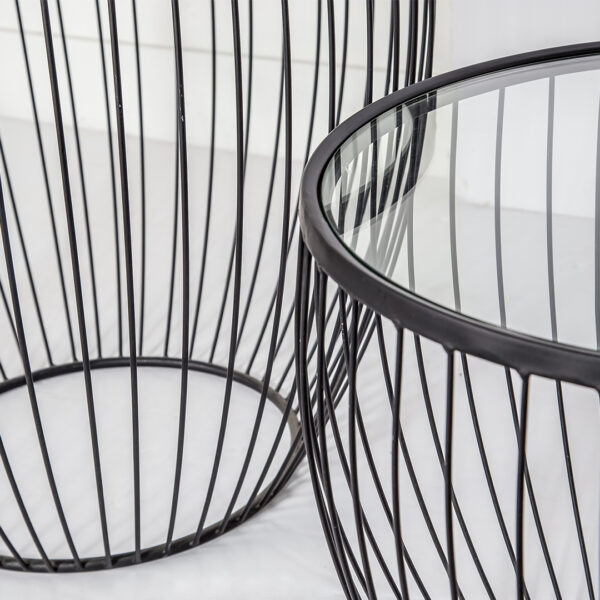 Cyclone Glass Tables – Matte Black (Set of 2)