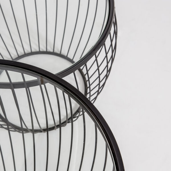 Cyclone Glass Tables – Matte Black (Set of 2)