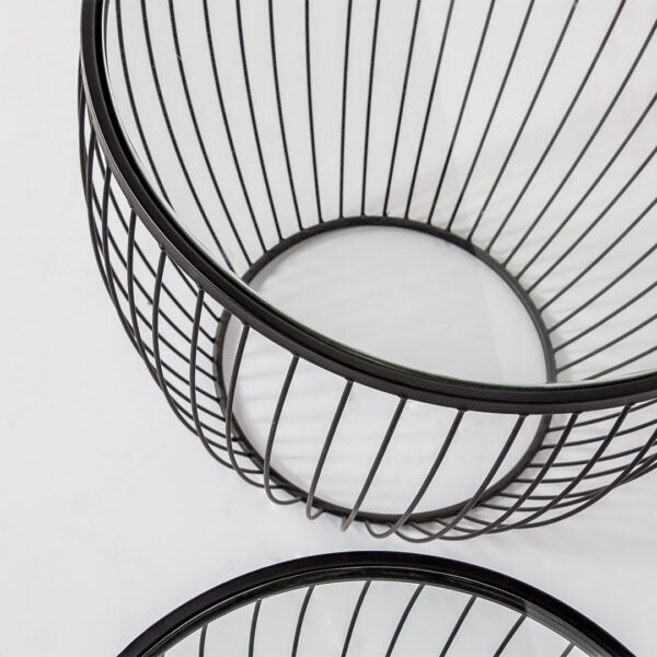 Cyclone Glass Tables – Matte Black (Set of 2)