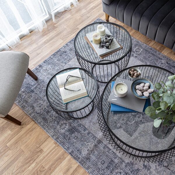Cyclone Glass Tables – Matte Black (Set of 2)