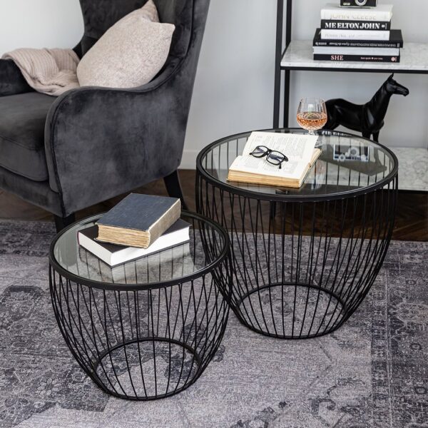 Cyclone Glass Tables – Matte Black (Set of 2)