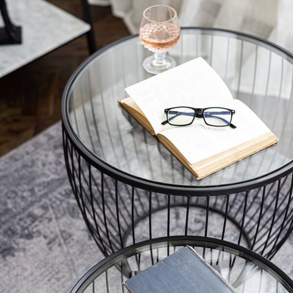 Cyclone Glass Tables – Matte Black (Set of 2)