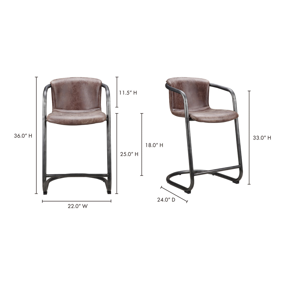 Freeman Counter Stool Grazed Brown Leather-Set Of Two