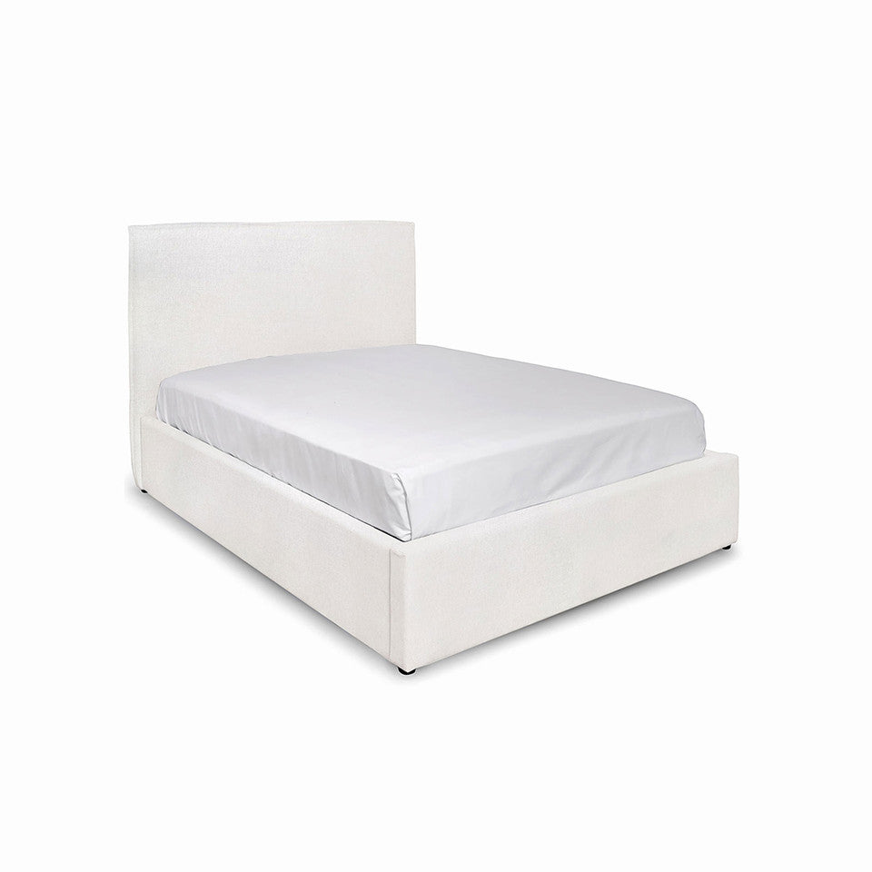 Julia Storage Bed in Cream by In Form, corner view featuring a comfortable frame suitable for contemporary bedrooms and condos