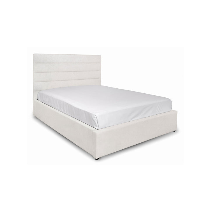 Justin Bed in Cream by Style In Form, corner view, featuring a comfortable frame suitable for contemporary bedrooms and condos