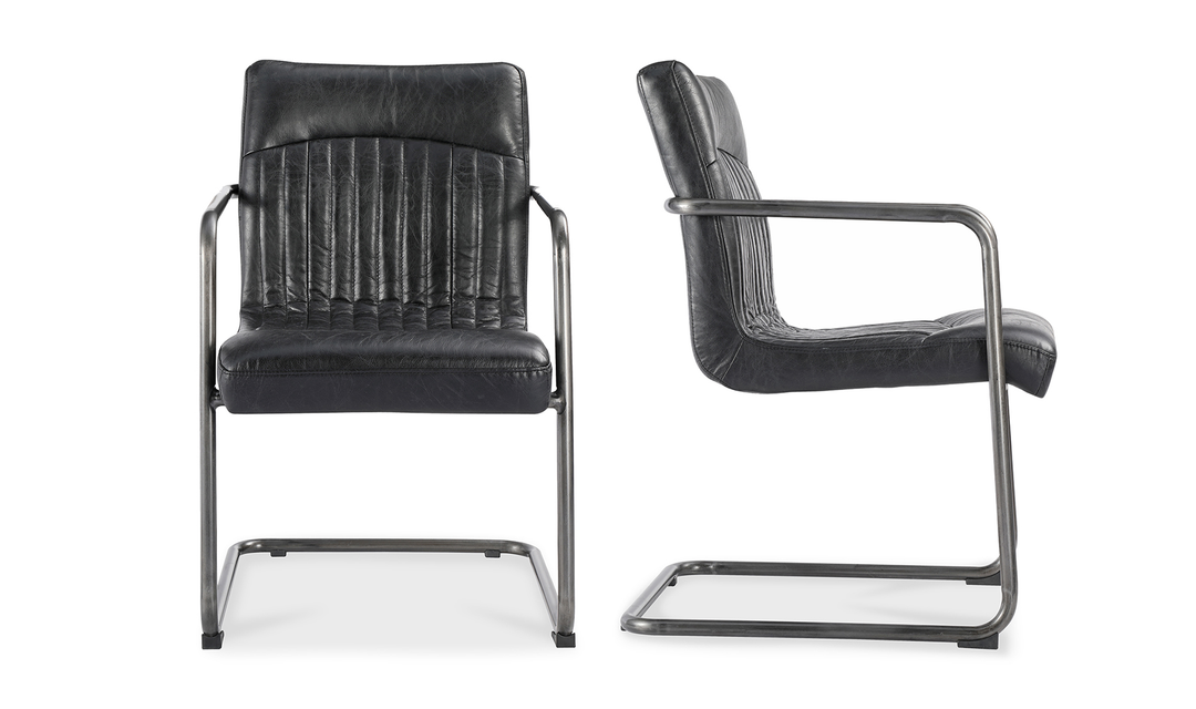 Ansel Arm Chair Onyx Black Leather -Set Of Two